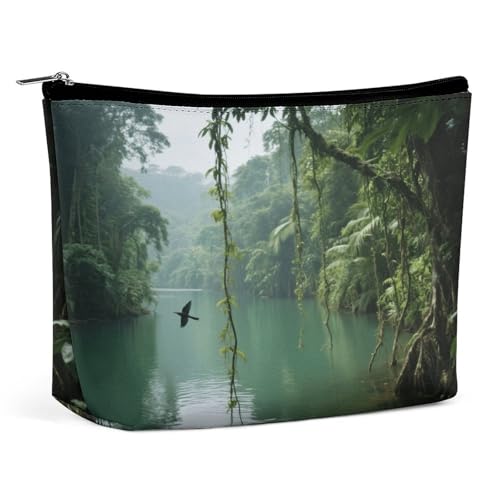 Wasserdichte Reise-Make-up-Tasche, Organizer, PU-Leder, Regenwald, Flussbucht, Kosmetiktasche, kleine Kulturtasche, niedlich, tragbare Reißverschlusstasche für Damen und Herren, Reisezubehör Wasserdichte Reise-Make-up-Tasche, Organizer, PU-Leder, Regenwald, Flussbucht, Kosmetiktasche, kleine Kulturtasche, niedlich, tragbare Reißverschlusstasche für Damen und Herren, Reisezubehör von LPAGBCNU