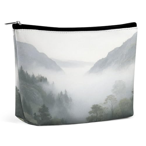Wasserdichte Reise-Make-up-Tasche, Organizer, PU-Leder, Tal im Morgennebel, Kosmetiktasche, kleiner Kulturbeutel, niedlich, tragbare Reißverschlusstasche für Damen und Herren, Reisezubehör Wasserdichte Reise-Make-up-Tasche, Organizer, PU-Leder, Tal im Morgennebel, Kosmetiktasche, kleiner Kulturbeutel, niedlich, tragbare Reißverschlusstasche für Damen und Herren, Reisezubehör von LPAGBCNU