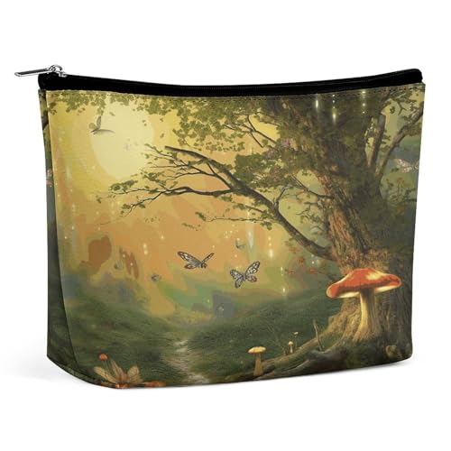 Wasserdichte Reise-Make-up-Tasche, Organizer, PU-Leder, Wald mit Feen, Schmetterlingen, Elfen, Kosmetiktasche, kleiner Kulturbeutel, niedlich, tragbare Reißverschlusstasche für Damen und Herren Wasserdichte Reise-Make-up-Tasche, Organizer, PU-Leder, Wald mit Feen, Schmetterlingen, Elfen, Kosmetiktasche, kleiner Kulturbeutel, niedlich, tragbare Reißverschlusstasche für Damen und Herren von LPAGBCNU