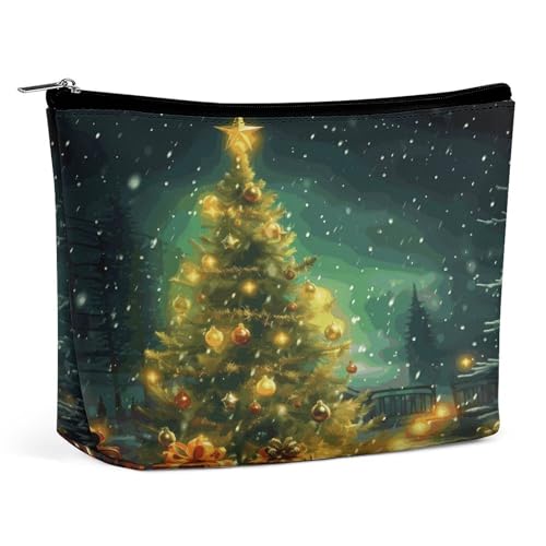 Wasserdichte Reise-Make-up-Tasche, Organizer, PU-Leder, Weihnachtsbäume, Kosmetiktasche, kleiner Kulturbeutel, niedlich, tragbare Reißverschlusstasche für Damen und Herren, Reisezubehör Wasserdichte Reise-Make-up-Tasche, Organizer, PU-Leder, Weihnachtsbäume, Kosmetiktasche, kleiner Kulturbeutel, niedlich, tragbare Reißverschlusstasche für Damen und Herren, Reisezubehör von LPAGBCNU