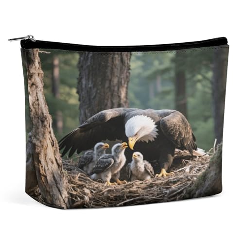 Wasserdichte Reise-Make-up-Tasche, Organizer, PU-Leder, Weißkopfseeadler-Kosmetiktasche, kleiner Kulturbeutel, niedlich, tragbare Reißverschlusstasche für Damen und Herren, Reisezubehör Wasserdichte Reise-Make-up-Tasche, Organizer, PU-Leder, Weißkopfseeadler-Kosmetiktasche, kleiner Kulturbeutel, niedlich, tragbare Reißverschlusstasche für Damen und Herren, Reisezubehör von LPAGBCNU