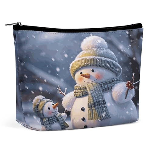 Wasserdichte Reise-Make-up-Tasche, Organizer, PU-Leder, Winter, Schneemann, Kosmetiktasche, kleine Kulturbeutel, niedlich, tragbare Reißverschlusstasche für Damen und Herren, Reisezubehör Wasserdichte Reise-Make-up-Tasche, Organizer, PU-Leder, Winter, Schneemann, Kosmetiktasche, kleine Kulturbeutel, niedlich, tragbare Reißverschlusstasche für Damen und Herren, Reisezubehör von LPAGBCNU