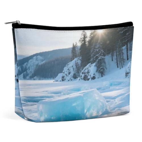 Wasserdichte Reise-Make-up-Tasche, Organizer, PU-Leder, blaues Eis des Baikalsees, kleiner Kulturbeutel, niedlich, tragbare Reißverschlusstasche für Damen und Herren, Reisezubehör Wasserdichte Reise-Make-up-Tasche, Organizer, PU-Leder, blaues Eis des Baikalsees, kleiner Kulturbeutel, niedlich, tragbare Reißverschlusstasche für Damen und Herren, Reisezubehör von LPAGBCNU