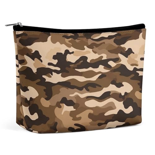 Wasserdichte Reise-Make-up-Tasche, Organizer, PU-Leder, braune Camouflage-Kosmetiktasche, kleine Kulturtasche, niedlich, tragbare Reißverschlusstasche für Damen und Herren, Reisezubehör Wasserdichte Reise-Make-up-Tasche, Organizer, PU-Leder, braune Camouflage-Kosmetiktasche, kleine Kulturtasche, niedlich, tragbare Reißverschlusstasche für Damen und Herren, Reisezubehör von LPAGBCNU