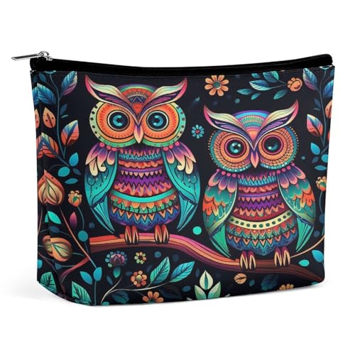 Wasserdichte Reise-Make-up-Tasche, Organizer, PU-Leder, bunte Eulenbilder, Kosmetiktasche, kleine Kulturtasche, niedlich, tragbare Reißverschlusstasche für Damen und Herren, Reisezubehör Wasserdichte Reise-Make-up-Tasche, Organizer, PU-Leder, bunte Eulenbilder, Kosmetiktasche, kleine Kulturtasche, niedlich, tragbare Reißverschlusstasche für Damen und Herren, Reisezubehör von LPAGBCNU