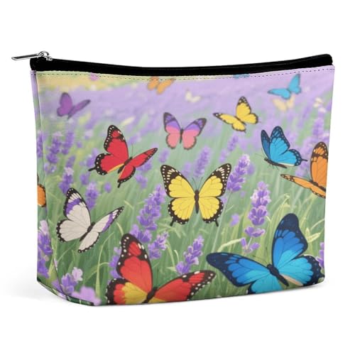 Wasserdichte Reise-Make-up-Tasche, Organizer, PU-Leder, bunte Schmetterling-Kosmetiktaschen, kleiner Kulturbeutel, niedlich, tragbare Reißverschlusstasche für Damen und Herren, Reisezubehör Wasserdichte Reise-Make-up-Tasche, Organizer, PU-Leder, bunte Schmetterling-Kosmetiktaschen, kleiner Kulturbeutel, niedlich, tragbare Reißverschlusstasche für Damen und Herren, Reisezubehör von LPAGBCNU