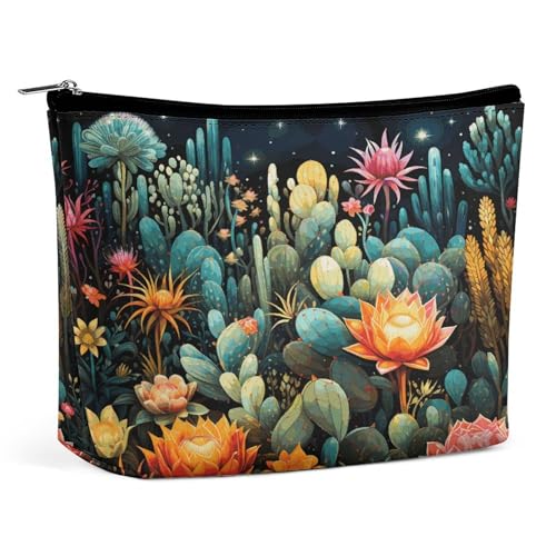 Wasserdichte Reise-Make-up-Tasche, Organizer, PU-Leder, buntes Kaktus-Muster, Kosmetiktasche, kleine Kulturtasche, niedlich, tragbare Reißverschlusstasche für Damen und Herren, Reisezubehör Wasserdichte Reise-Make-up-Tasche, Organizer, PU-Leder, buntes Kaktus-Muster, Kosmetiktasche, kleine Kulturtasche, niedlich, tragbare Reißverschlusstasche für Damen und Herren, Reisezubehör von LPAGBCNU