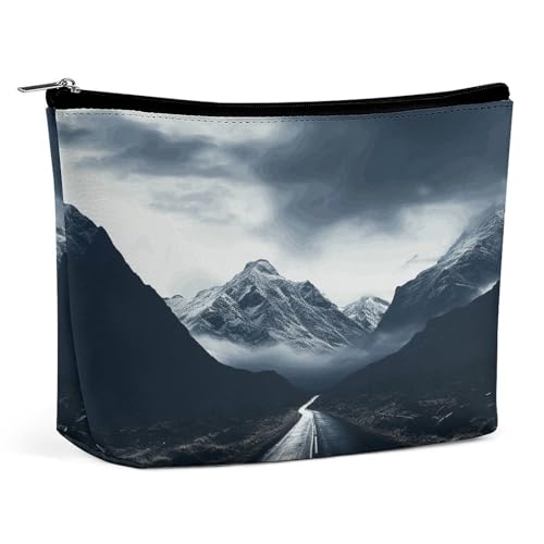Wasserdichte Reise-Make-up-Tasche, Organizer, PU-Leder, dunkle Straße in die Berge, Kosmetiktasche, kleiner Kulturbeutel, niedlich, tragbare Reißverschlusstasche für Damen und Herren, Reisezubehör Wasserdichte Reise-Make-up-Tasche, Organizer, PU-Leder, dunkle Straße in die Berge, Kosmetiktasche, kleiner Kulturbeutel, niedlich, tragbare Reißverschlusstasche für Damen und Herren, Reisezubehör von LPAGBCNU