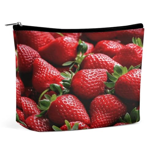 Wasserdichte Reise-Make-up-Tasche, Organizer, PU-Leder, frische Erdbeeren, Kosmetiktasche, kleiner Kulturbeutel, niedlich, tragbare Reißverschlusstasche für Damen und Herren, Reisezubehör Wasserdichte Reise-Make-up-Tasche, Organizer, PU-Leder, frische Erdbeeren, Kosmetiktasche, kleiner Kulturbeutel, niedlich, tragbare Reißverschlusstasche für Damen und Herren, Reisezubehör von LPAGBCNU