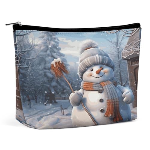 Wasserdichte Reise-Make-up-Tasche, Organizer, PU-Leder, robuste Schneemann-Kosmetiktasche, kleiner Kulturbeutel, niedlich, tragbare Reißverschlusstasche für Damen und Herren, Reisezubehör von LPAGBCNU
