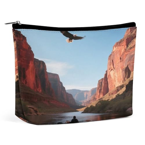 Wasserdichte Reise-Make-up-Tasche, Organizer, PU-Leder, roter Canyon River, Kosmetiktasche, kleiner Kulturbeutel, niedlich, tragbare Reißverschlusstasche für Damen und Herren, Reisezubehör Wasserdichte Reise-Make-up-Tasche, Organizer, PU-Leder, roter Canyon River, Kosmetiktasche, kleiner Kulturbeutel, niedlich, tragbare Reißverschlusstasche für Damen und Herren, Reisezubehör von LPAGBCNU