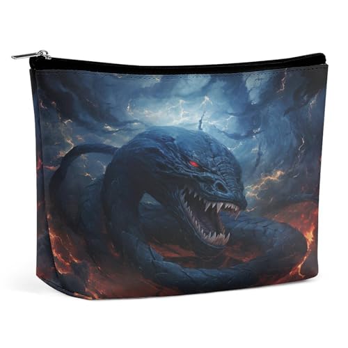 Wasserdichte Reise-Make-up-Tasche, Organizer, PU-Leder, schwarze Schlange in Flammen, Kosmetiktasche, kleiner Kulturbeutel, niedlich, tragbare Reißverschlusstasche für Damen und Herren, Reisezubehör Wasserdichte Reise-Make-up-Tasche, Organizer, PU-Leder, schwarze Schlange in Flammen, Kosmetiktasche, kleiner Kulturbeutel, niedlich, tragbare Reißverschlusstasche für Damen und Herren, Reisezubehör von LPAGBCNU