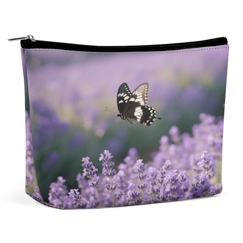 Wasserdichte Reise-Make-up-Tasche, Organizer, PU-Leder, schwarzer Schmetterling, Kosmetiktasche, kleiner Kulturbeutel, niedlich, tragbare Reißverschlusstasche für Damen und Herren, Reisezubehör Wasserdichte Reise-Make-up-Tasche, Organizer, PU-Leder, schwarzer Schmetterling, Kosmetiktasche, kleiner Kulturbeutel, niedlich, tragbare Reißverschlusstasche für Damen und Herren, Reisezubehör von LPAGBCNU