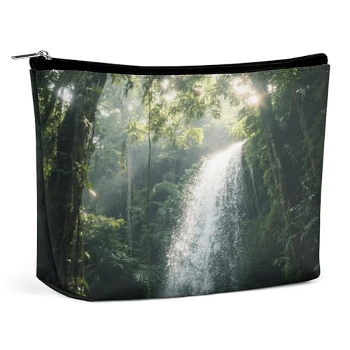 Wasserdichte Reise-Make-up-Tasche, Organizer, PU-Leder, tropischer Dschungel, Wasserfall, Kosmetiktasche, kleine Kulturtasche, niedlich, tragbare Reißverschlusstasche für Damen und Herren Wasserdichte Reise-Make-up-Tasche, Organizer, PU-Leder, tropischer Dschungel, Wasserfall, Kosmetiktasche, kleine Kulturtasche, niedlich, tragbare Reißverschlusstasche für Damen und Herren von LPAGBCNU