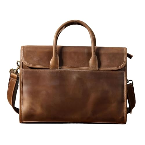 Arbeitstasche Echtes Leder Herren Aktentasche 14" Laptoptaschen Messenger Handtasche Rindsleder Laptop(Brown) von LPATEBCVU