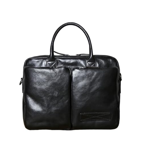 Arbeitstasche Leder Herren Aktentasche Handtasche Casual Schulter Messenger Bag Business Laptop Tasche Trendige Herrentasche(Black) von LPATEBCVU