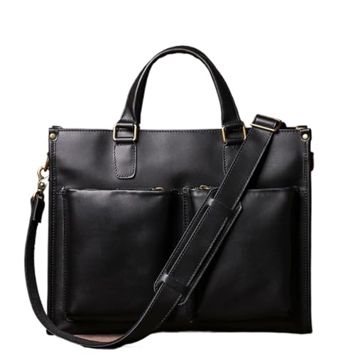 Arbeitstasche Mann Handtasche Aktentasche Männer Schulter Echtes Leder Taschen Business Mode 16 Zoll Laptop Tasche(Black) von LPATEBCVU