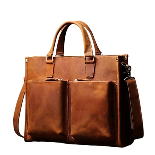 Arbeitstasche Mann Handtasche Aktentasche Männer Schulter Echtes Leder Taschen Business Mode 16 Zoll Laptop Tasche(Brown) von LPATEBCVU