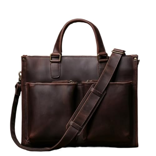 Arbeitstasche Mann Handtasche Aktentasche Männer Schulter Echtes Leder Taschen Business Mode 16 Zoll Laptop Tasche(Coffee) von LPATEBCVU