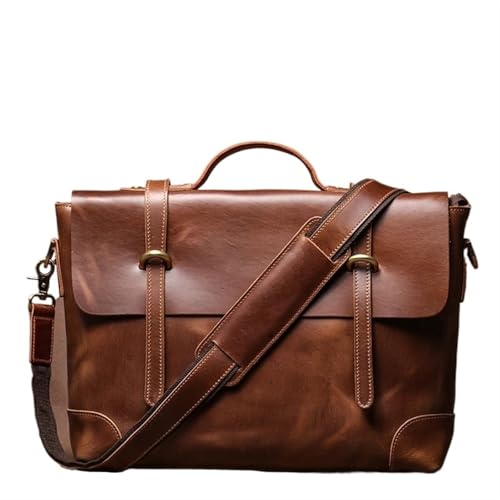 LPATEBCVU Arbeitstasche Aktentasche aus Leder, klassische Herrenhandtasche, luxuriöse Umhängetasche, Büro-Computertaschen for 15-Zoll-Laptop(Brown) von LPATEBCVU
