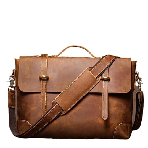 LPATEBCVU Arbeitstasche Aktentasche aus Leder, klassische Herrenhandtasche, luxuriöse Umhängetasche, Büro-Computertaschen for 15-Zoll-Laptop(Light Brown) von LPATEBCVU