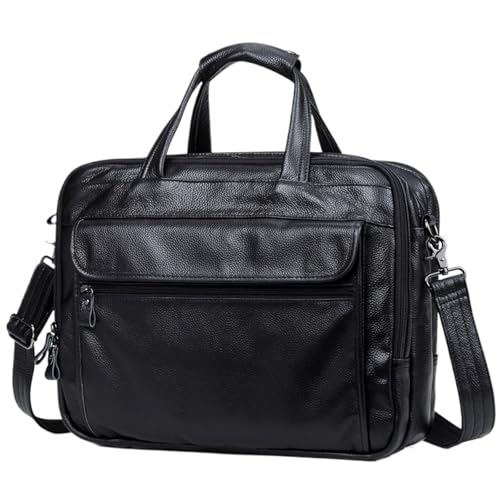 LPATEBCVU Arbeitstasche Echtes Leder Männer A4 Büro Tasche Handtasche Business Casual männer Reisetasche 15,6 "Laptop Schulter Taschen Tote Aktentasche(Black) von LPATEBCVU