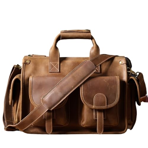 LPATEBCVU Arbeitstasche Leder Herren Aktentasche 14" Laptoptaschen Messenger Handtasche Rindsleder Bürotasche for Männer(Brown 14inch) von LPATEBCVU