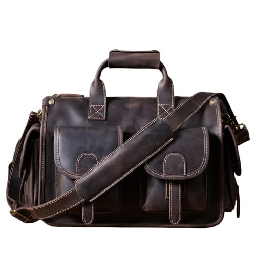 LPATEBCVU Arbeitstasche Leder Herren Aktentasche 14" Laptoptaschen Messenger Handtasche Rindsleder Bürotasche for Männer(Dark Coffee 14inch) von LPATEBCVU