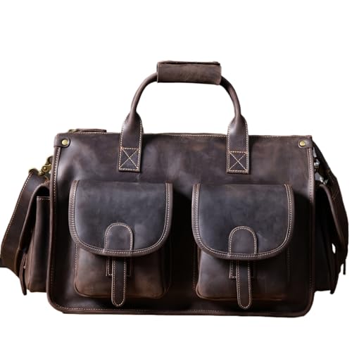 LPATEBCVU Arbeitstasche Leder Herren Aktentasche 14" Laptoptaschen Messenger Handtasche Rindsleder Bürotasche for Männer(Dark Coffee 15inch) von LPATEBCVU