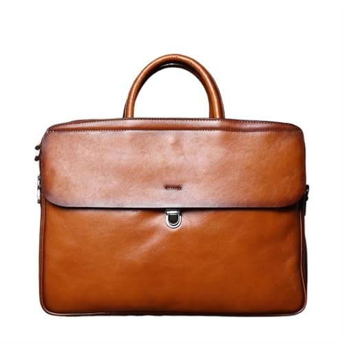 LPATEBCVU Arbeitstasche Leder Herren Aktentasche Natürliches Rindsleder Handtasche Große Kapazität Umhängetasche Lässige Computertasche(Brown) von LPATEBCVU