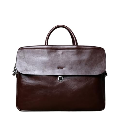 LPATEBCVU Arbeitstasche Leder Herren Aktentasche Natürliches Rindsleder Handtasche Große Kapazität Umhängetasche Lässige Computertasche(Coffee) von LPATEBCVU