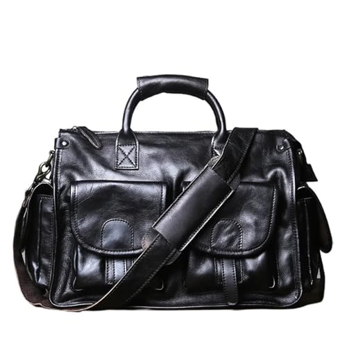 LPATEBCVU Arbeitstasche Polierte Handtasche Oberschicht aus pflanzlich gegerbtem Rindsleder Lässige Umhängetasche for Herren Leder-Computertasche(Black) von LPATEBCVU