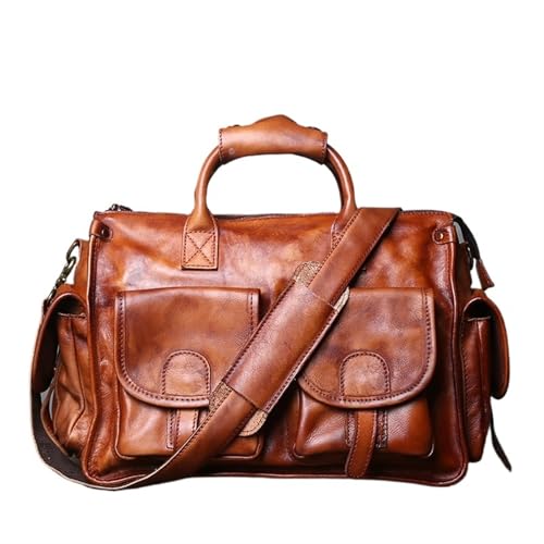 LPATEBCVU Arbeitstasche Polierte Handtasche Oberschicht aus pflanzlich gegerbtem Rindsleder Lässige Umhängetasche for Herren Leder-Computertasche(Brown) von LPATEBCVU
