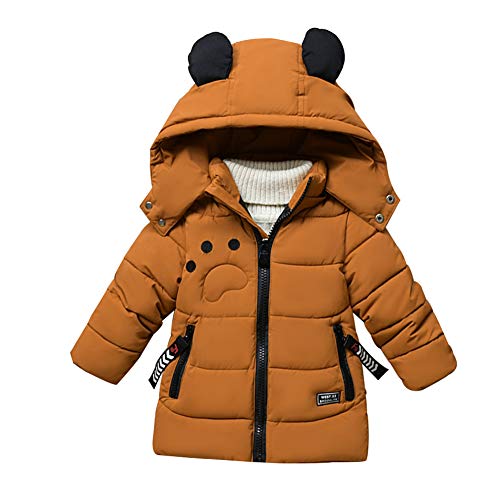 LPATTERN Baby Kinder Jungen Winterjacke Parka Mantel Steppjacke Wintermantel mit unabnehmbar Kapuze Übergangsjacke Cartoon Outdoorjacke, Karamell, 104-110 von LPATTERN