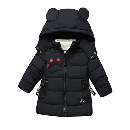 LPATTERN Baby Kinder Jungen Winterjacke Parka Mantel Steppjacke Wintermantel mit unabnehmbar Kapuze Übergangsjacke Cartoon Outdoorjacke, schwarz, 104-110 von LPATTERN