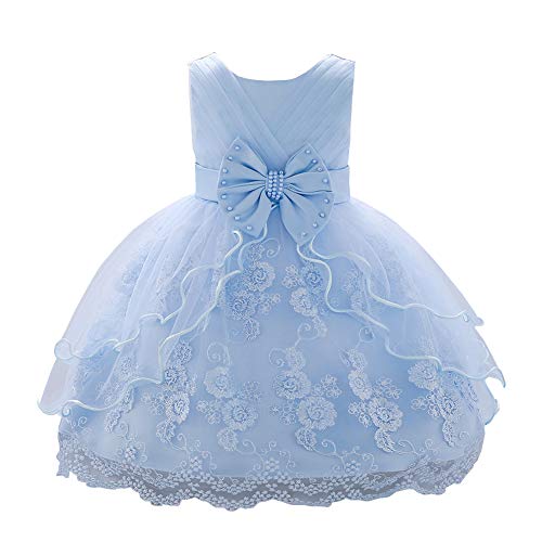 LPATTERN Baby Mädchen Festkleid- Prinzessin A-Linie Schleife- Tüllkleid mit Blumen-Stickerei, Himmerblau, Gr. 74/80(Herstellergröße: 80cm) von LPATTERN