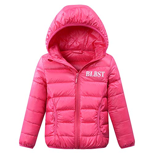 LPATTERN Kinder Jungen/Mädchen Leicht Daunenjacke Steppjacke Winterjacke Übergangsjacke gefüttert mit unabnehmbarer Kapuze, Rosa/Pink, 122/128(Label: 130) von LPATTERN