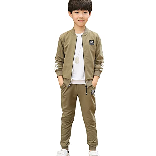 LPATTERN Kinder Jungen 2tlg Trainingsanzug Jogginganzug Sportanzug Freizeitanzug Bekleidungsset Zweiteiler Outfit-Set Frühling & Herbst(Trainingsjacke+ Trainingshose), Armee-Grün, 110-116(Label:120) von LPATTERN