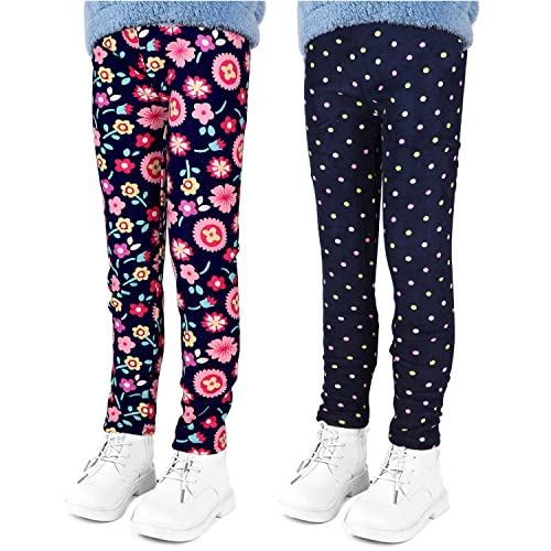 LPATTERN Kinder Mädchen 2 teilig Winter Leggings Thermo Leggins Stretch Strumpfhose Lange Hose Fleece-gefüttert, Sonnenblumen+ Bunt Rundpunkte, 134-140(Label:150) von LPATTERN