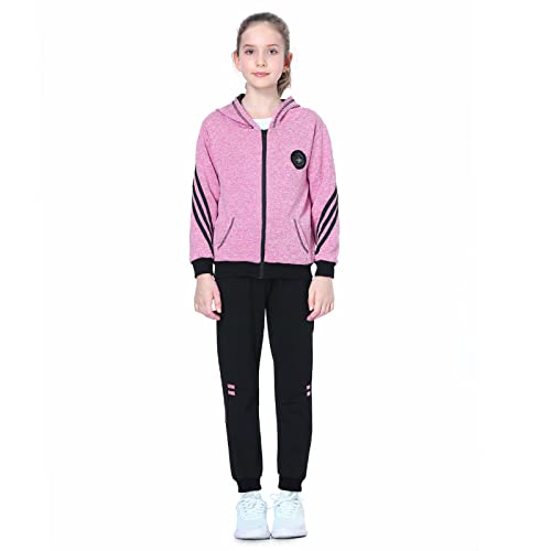 LPATTERN Kinder Mädchen 3tlg Bekleidungsset Zweiteiler Sportanzug Trainingsanzug Jogginganzug Freizeitanzug Outfit-Set(Kapuzenjacke+ Trainingshose), Pink(2-Teilig), 104-110(Label:110) von LPATTERN