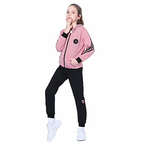 LPATTERN Kinder Mädchen 3tlg Bekleidungsset Zweiteiler Sportanzug Trainingsanzug Jogginganzug Freizeitanzug Outfit-Set(Kapuzenjacke+ Trainingshose), Rosa(2-Teilig), 116(Label:120) von LPATTERN