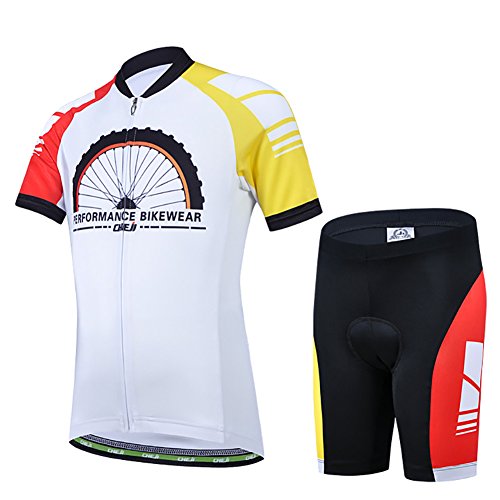 LPATTERN Kinder Radsport Bekleidung- Jungen/Mädchen Fahrrad Trikot-Set(Trikot Kurzarm+Kurz Radhose), B2062-Rad auf Weiß, 146(Label: 2XL) von LPATTERN