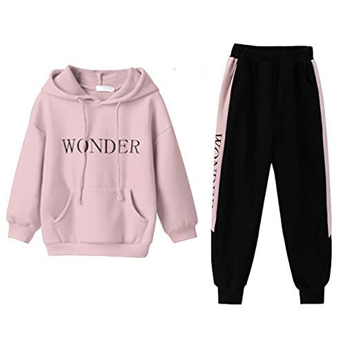 LPATTERN Mädchen-Trainingsanzug, Kinder-Trainingsanzug, Mädchen-Trainingsanzug, Kapuzen-Sweatshirt und Hose, Herbst, Winter, rose, 140 von LPATTERN