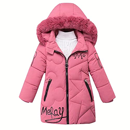 LPATTERN Mädchen Winterjacke mit Abnehmenbarer Fellkapuze Kinder Wintermantel Kälteschutz Steppjacke Warm Verdickte Parka Übergangsjacke Outdoorjacke, Rosa, 152-158 von LPATTERN