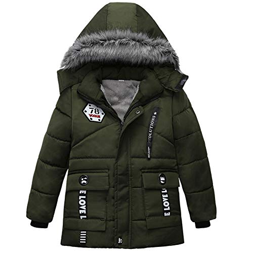 LPATTERN Jungen Winterjacke mit Fellkapuze Kinder Steppjacke Warme Wintermantel Verdickte Winter Übergangsjacke, Grün, 104-110 von LPATTREN