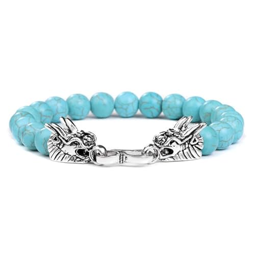 LPLPL Natürliche runde Edelsteinperlen, 8 mm Natursteinperlenarmband, Fengshui-Doppeldrachen-Armbänder for Frauen und Männer, Lapislazuli-Freundschaftsarmreifen von LPLPL