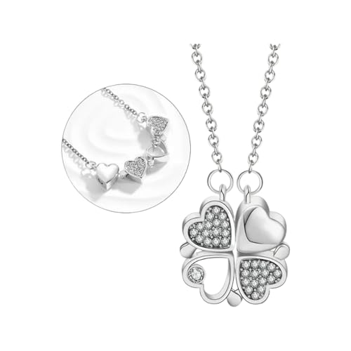 Personalisierte Halskette for Frauen, Glücksherz-Halskette for Frauen, 925 Sterling Silber Kleeblatt-Anhänger-Halskette, Liebes-Herz-Anhänger-Halskette, Klee-Herz-Halskette, 4-Herz-Kleeblatt-Halskette von LPLPL
