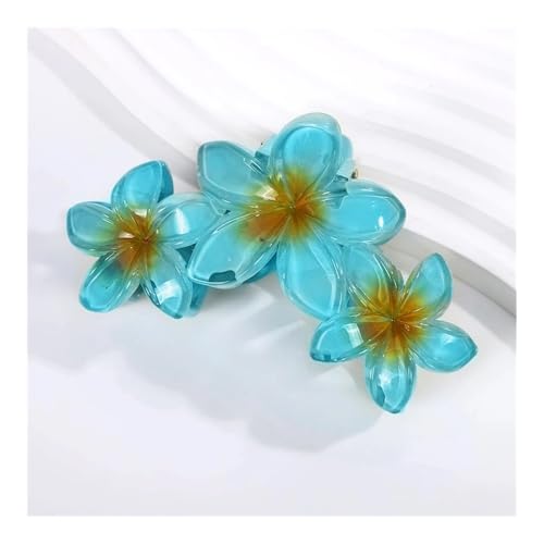 Haifisch-Clip, Haifischclip, Haarnadel, Kopfschmuck, Haarschmuck für Damen, 11 cm, 3 Frangipani-Blumen, einfarbig, Farbverlauf, 2 Stück (T-Blau) von LPNGTNG