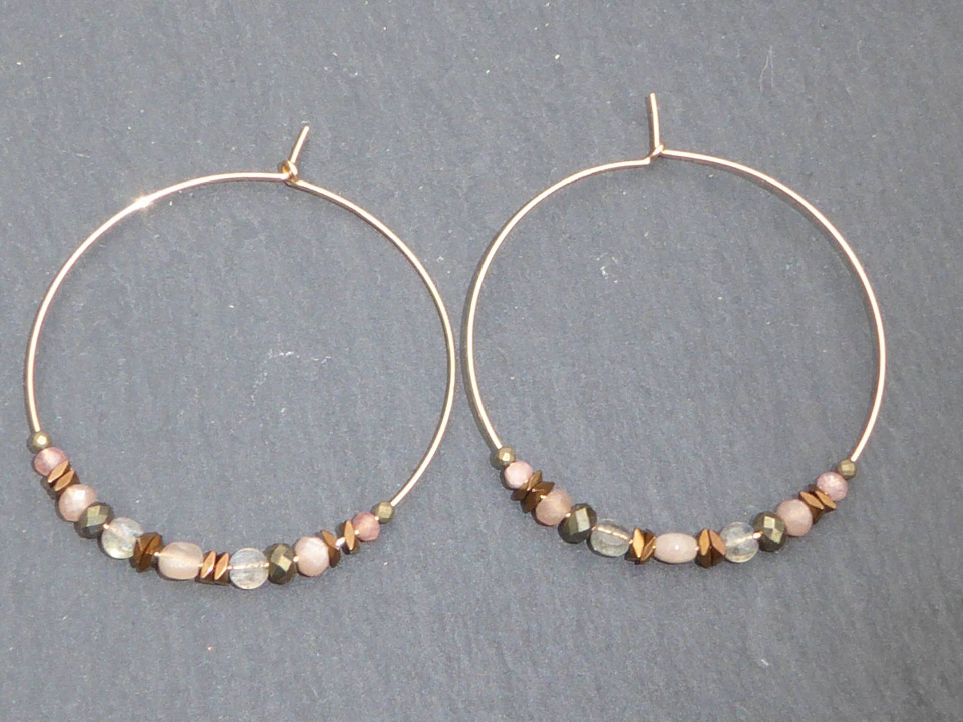 14 Karat Gold Filled Creolen Mit Natursteinen, Apricot Bronze Und Ringe Sonnenstein Labradorit Boho von LPPbijoux