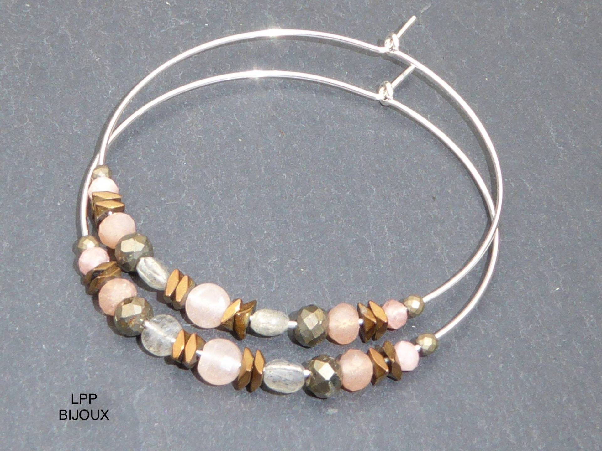 Creolen Aus 925Er Silber Und Natürlichen Rohsteinen, Ringe Bronzefarbenem Labradorit-Sonnenstein von LPPbijoux